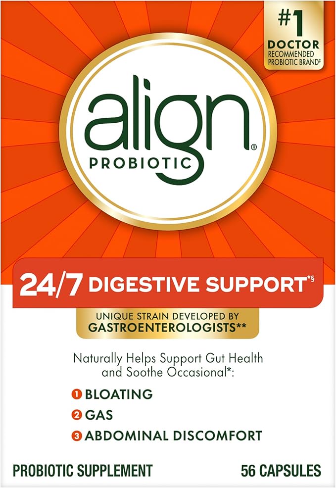 Align Probiotic, 24/7 Digestive Support*§,Probiotics for Women and Men,Probiotics for Digestive Health,Men and Womens Probiotic Capsules Help Relieve Occasional Bloating & Gas*,56 Capsules,(Pack of 2)