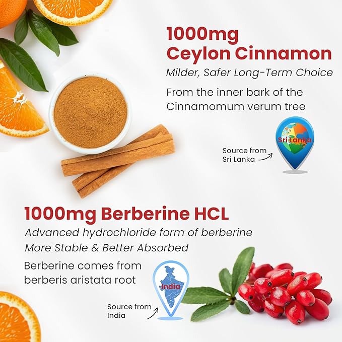 Organic Ceylon Cinnamon Berberine Supplement Gummies Sugar Free Berberine HCl Complex Gummy, Berberine with Ceylon Cinnamon, Bitter Melon, Chromium & Magnesium Glycinate, Vitamin B6 & B12, Vegan, 60ct
