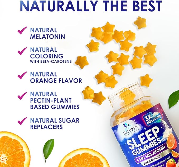 Melatonin Sleep Gummies - 6mg Per Serving - Sugar-Free Sleep Support Melatonin Gummy for Adults - Extra Strength Sleeping Gummy Supplement - Supports Restful Sleep - Tasty Orange Flavor - 60 Gummies