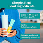 Further Food Vanilla Collagen Peptides Powder with Tremella Mushroom – 100% Grass-Fed, Hydrolyzed Type 1 & 3, 20g of Collagen per Serving, Supports Skin, Hair, Nails & Joints, Stick Packs, 8.89 Oz