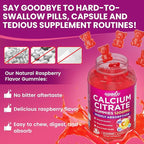 Calcium Citrate Gummies 1200mg, High Absorption Calcium Supplements for Women & Men, Sugar Free Calcium Gummies for B0ne, Muscle & Immune Support, Non-GMO, Vegan, Raspberry Flavor, 60 Count