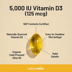 NatureWise Vitamin D3 5000iu (125 mcg) 90-Day Supply for Immune Support, Healthy Muscle Function, and Bone Health - Non-GMO, Gluten-Free in Organic Extra Virgin Olive Oil, (Mini Softgel), 90 Count
