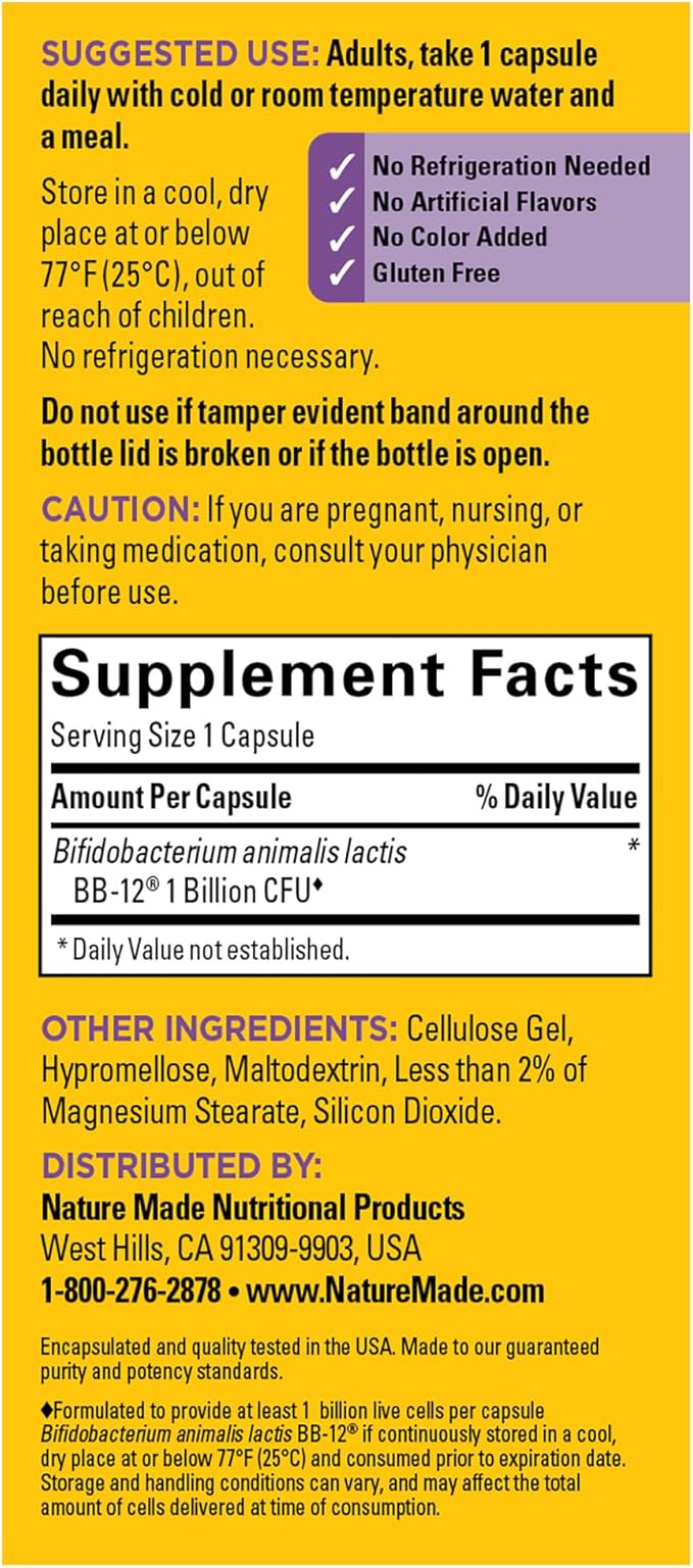 Nature Made Probiotics for Women and Men, Probiotic Capsules 1 Billion CFU from Live Cultures for Immune & Digestive Support, 30 Capsules, 30 Day Supply