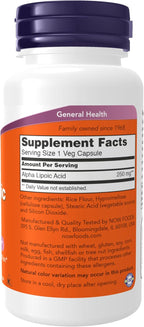 NOW Foods Supplements, Alpha Lipoic Acid 250 mg, Supports Glutathione Production*, Free Radical Scavenger*, 60 Veg Capsules