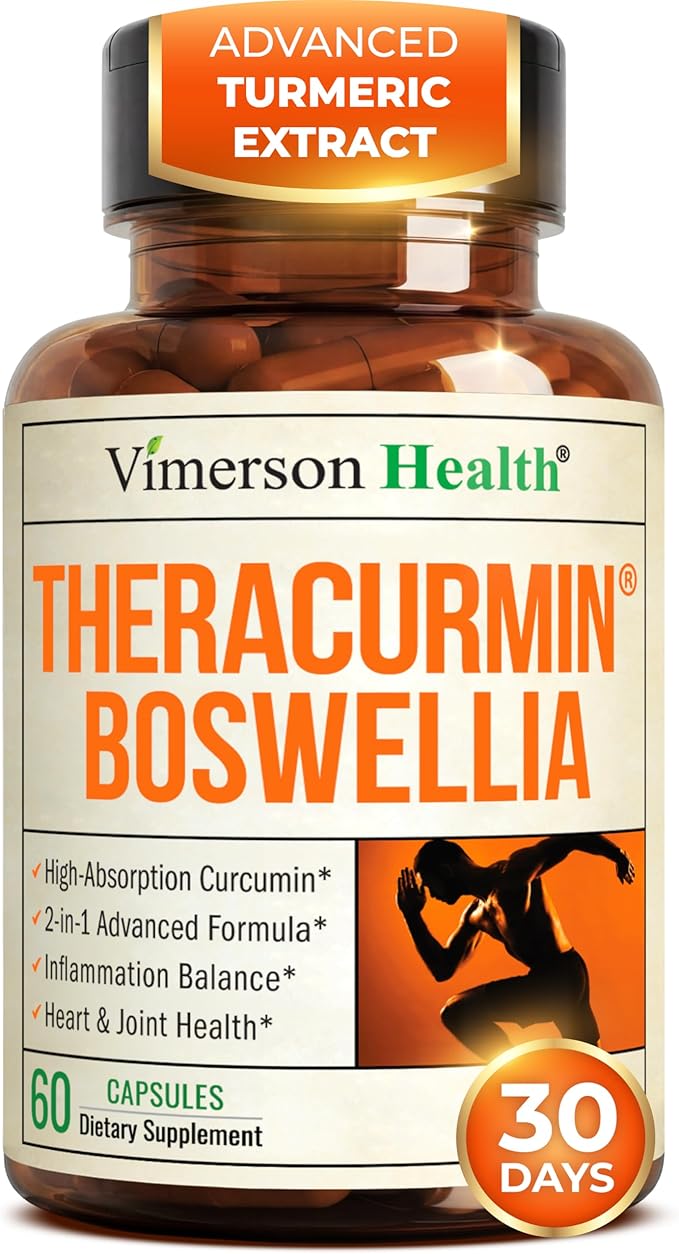 Advanced Turmeric Curcumin Supplement for Joint Support & Inflammation – Enhanced Absorption Theracurmin 600mg with Boswellia Serrata for Mobility & Recovery – Vegan, Gluten Free – 60 Capsules