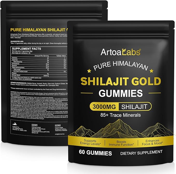 Shilajit Gummies, Pure Himalayan Natural Shilajit Gummies for Men & Women, Rich in Ashwagandha, Gokshura with 85+ Trace Minerals, Energy Boost & Immune Support, 60 Gummies