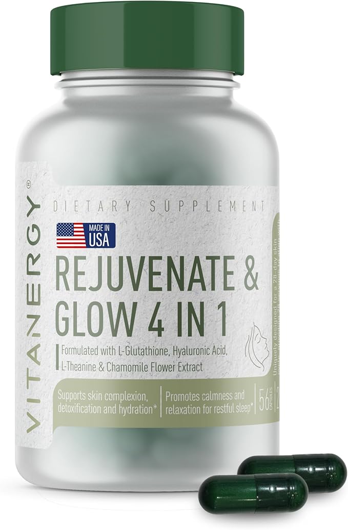 Beauty Sleep & Skin Glow Supplement – 4-in-1 Nighttime Support with L-Glutathione, Hyaluronic Acid, L-Theanine & Chamomile – Vegan, Made in USA, 56 Capsules