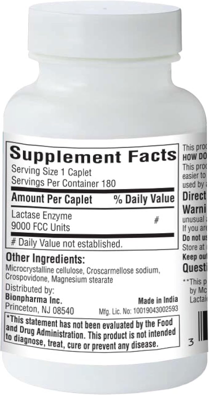 A+Health Dairy Relief Lactase Enzyme 180 Count, 9000 FCC Caplets, Fast Acting, Dye-Free, Dietary Supplement, Helps Prevent Gas, Bloating, Diarrhea Associated with Lactose Intolerance