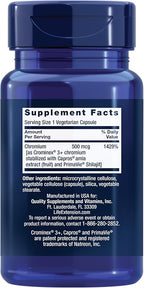 Life Extension Optimized Chromium with Crominex 3+ 500 mcg, Metabolism Health, Healthy Balance, Vegetarian, Gluten Free, Non-GMO, 500 mcg, 60 Vegetarian Capsules