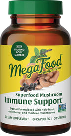MegaFood Superfood Mushroom Immune Support - Maitake Mushroom Supplement with Elderberry & Holy Basil to Help Support a Healthy Immune System - Doctor Formulated, Vegan - 60 Capsules, 30 Servings