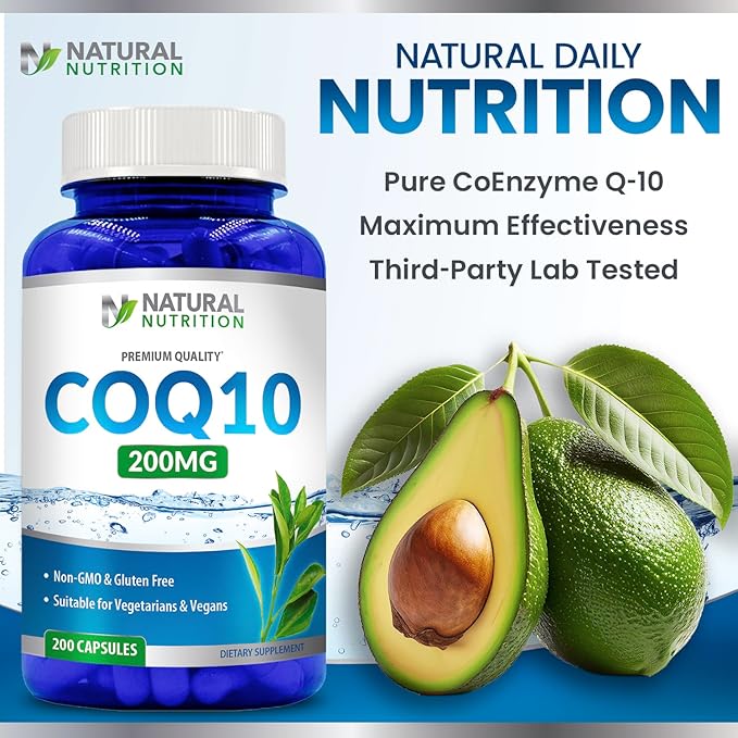 Generic Natural Vitamin Coq10 200mg, 200 Capsules, Quick Absorption - Gluten Free & Non-GMO
