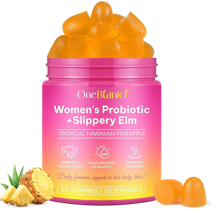 Feminine Probiotics Gummies for Women with Slippery Elm, Vaginal Probiotics for Women Gummies, Feminine Balance pH Gummies for Healthy Odor, Improve Immune,Support Vaginal Health -60 Pineapple Gummies