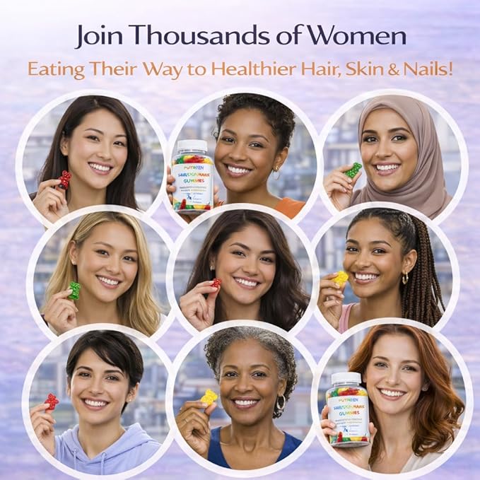 Biotin Hair Skin Nails Gummies: Daily Beauty Supplement for Women Experiencing Stress-Related Hair Thinning, Supports Strong Nails & Healthy Skin, 60 Count, Strawberry Flavor