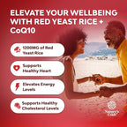 Red Yeast Rice with CoQ10 Supplement - Advanced Healthy Heart & Healthy Cholesterol Levels Formula for Men & Women - Red Yeast Rice Capsules with 1200mg per Serving and CoQ10-60 Count