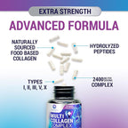 Multi Collagen Peptides Supplement for Hair, Nail, Skin - Type I, II, III, V, X, Collagen Powder Pills - Grass-Fed, Hydrolyzed for Bone and Joint Support for Women & Men, Non-GMO - 120 Capsules