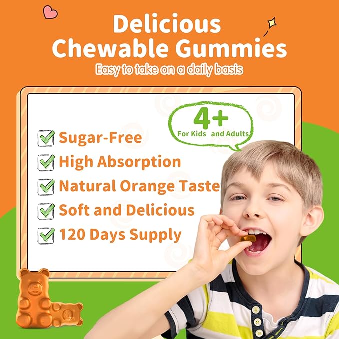 Magnesium Gummies for Kids - Magnesium Glycinate Gummies Supplement with L-Theanine, Vitamin B6, D3 for Adults & Kids, Calm Magnesium for Sleep, Relaxation, Brain, Bones,Sugar Free Orange 120ct
