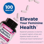 NewRhythm Probiotics for Women, P-5-P, Vitamin C & Organic Cranberry, 100 Billion CFU 18 Strains, Prebiotics & Vaginal Probiotics for Digestive Health & PH Balance, 60 Capsules, No Dairy