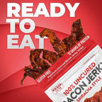 Sriracha Flavored Bacon Jerky, 12g Protein Per Bag, Tender & Easy to Chew Fully Cooked Bacon, USA Made, High Protein Carnivore Snacks (2 Bags)