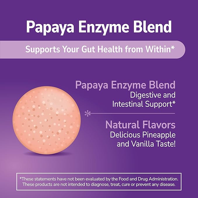 21st Century Papaya Enzyme Chewable (100 Count), Papaya & Pineapple Digestive Enzymes for Gut Health, Tropical Flavor, Non-GMO, Gluten-Free, No Added Salt, Artificial Flavors