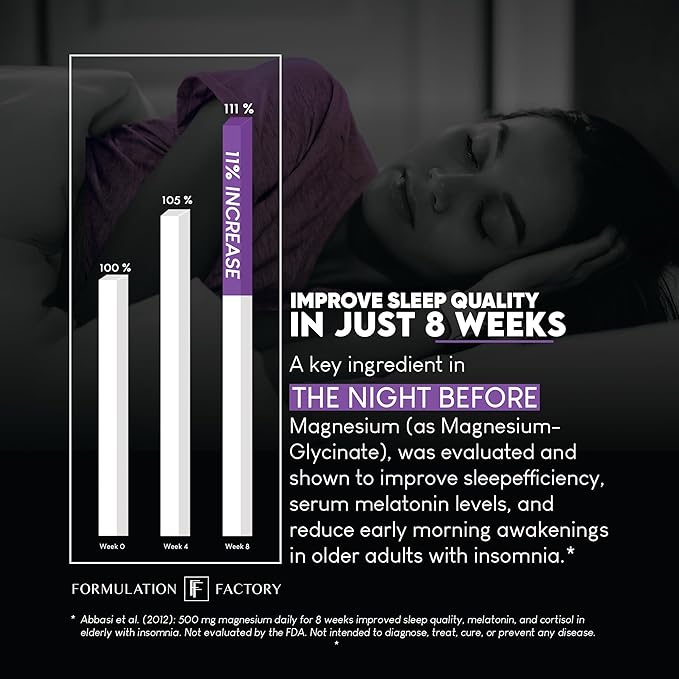 Formulation Factory 10-in1 Magnesium Glycinate Sleep Aid - The Night Before Recovery Complex with Melatonin & L-Theanine - Natural Relaxation Support (6 Month Supply, 360 Capsules)