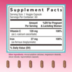 Doctor's Recipes Iron Supplement for Pregnant Women, Chelated Iron Bisglycinate, with Vitamin C for High Absorption, Gentle, Red Blood Cell Production Support, 60 Vegan Caps