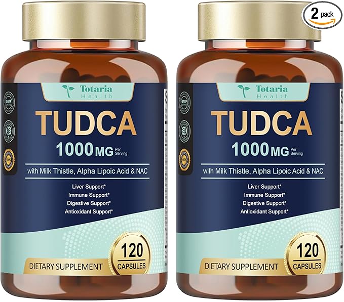 Totaria 2 Packs TUDCA 1000mg Liver Support Supplement with Milk Thistle, NAC, ALA, 80% Silymarin, 15-in-1 Extra Strength Bile Salts