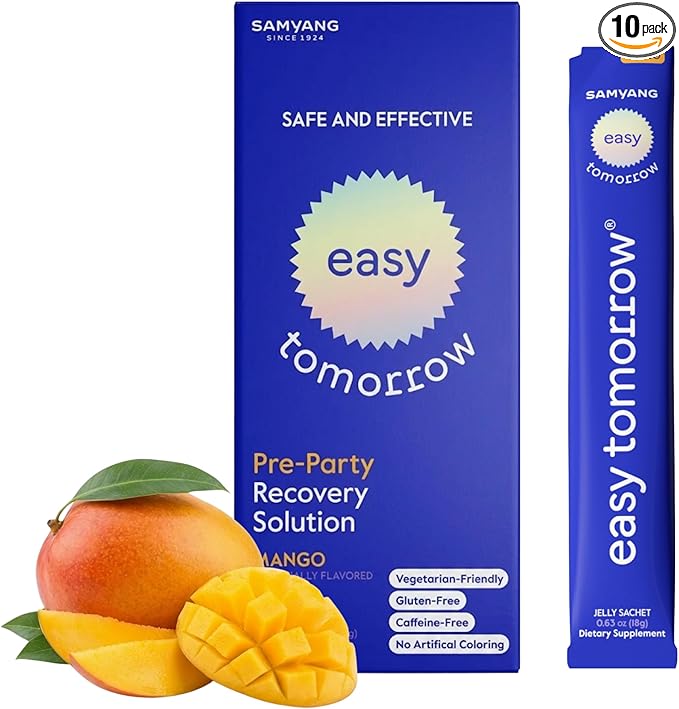 Natural Energy & Morning Vitality Jelly Stick - Daily Korean Skin Health Supplement & After Drinking Support with DHM & Glutathione - K-Beauty Inspired (Mango Flavor, 10 Sticks)