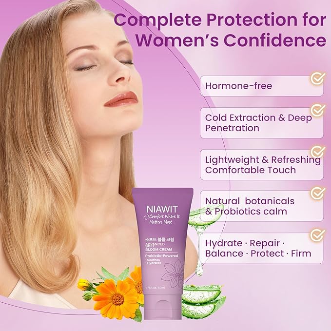 Estrogen Cream for Women – Intimate Moisturizer & Menopause Support, Helps Vaginal Dryness, Hydrating & Firming Skin, Naturally Gentle Care for Intimate Area with Aloe Vera & Calendula, 50ml