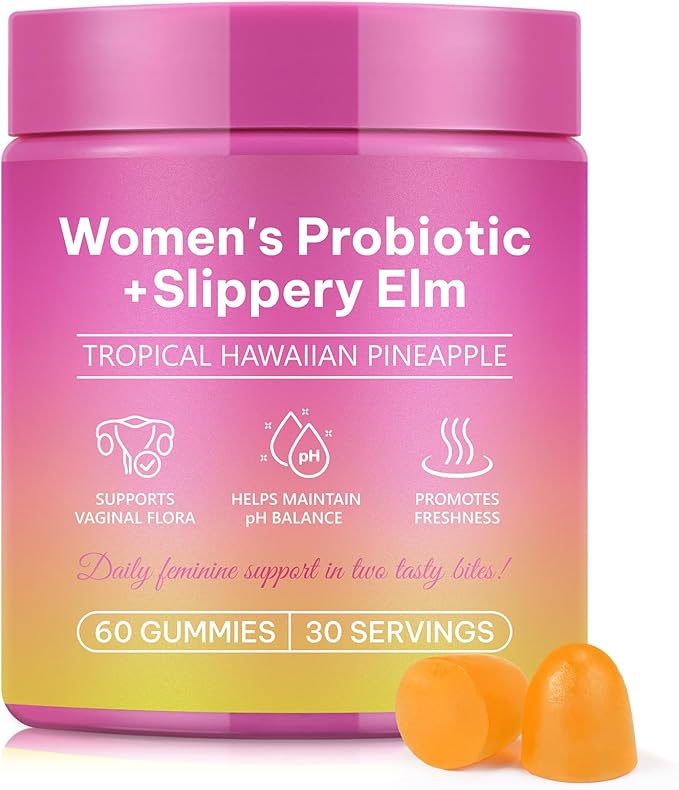 Feminine Probiotics Gummies - Probiotic Pineapple Gummies for Women, with Slippery Elm, Support ph Balance, Lactobacillus for Bladder and Vaginal Wellness, 60 Count