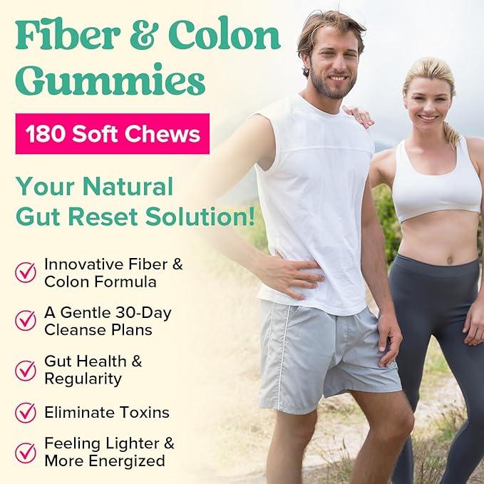 12g Fiber Gummies & Colon Gentle Cleanse - 540 Soft Chews 0 Sugar Fiber Gummies for Adults, 50 B Probiotics, Psyllium Husk & Senna - Colon Detox Cleanse for Gut Health, Regularity & Bloating Relief