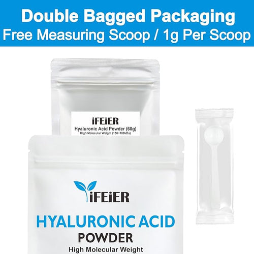 100% Pure Hyaluronic Acid Powder | High Molecular Weight Hyaluronic Acid Serum Powder | 60g(2.12oz) Cosmetics Grade | Sodium Hyaluronate | HMW Hyaluronic Acid ingredient for DIY Serums