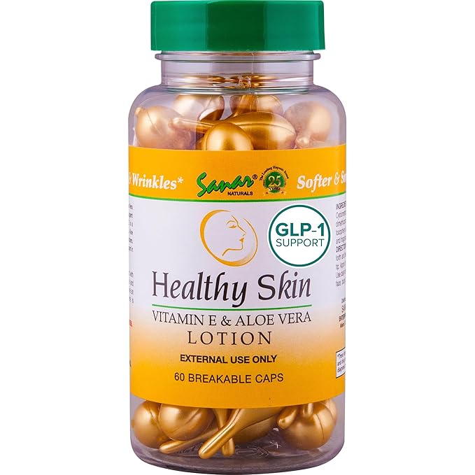 Sanar Naturals Healthy Skin Vitamin E and Aloe Vera Moisturizer Ampoules - Body Lotion for Dry Skin, Face, Hands - Travel Size Serum for Women and Men, 60 Capsules