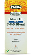 Flora - Udo's Choice Omega 369 Oil Blend with DHA, Udo's Oil Balanced 2:1:1 Ratio of Omega Fatty Acids, Supports Cognitive Function & Overall Health, 8.5-fl.oz. Glass Bottle