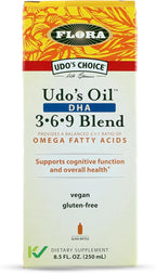 Flora - Udo's Choice Omega 369 Oil Blend with DHA, Udo's Oil Balanced 2:1:1 Ratio of Omega Fatty Acids, Supports Cognitive Function & Overall Health, 8.5-fl.oz. Glass Bottle
