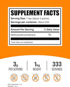 BulkSupplements.com MSM Powder - Methylsulfonylmethane, MSM Supplement, Nutritional Supplement - Gluten Free, 3g per Serving, 1kg (2.2 lbs) (Pack of 1)