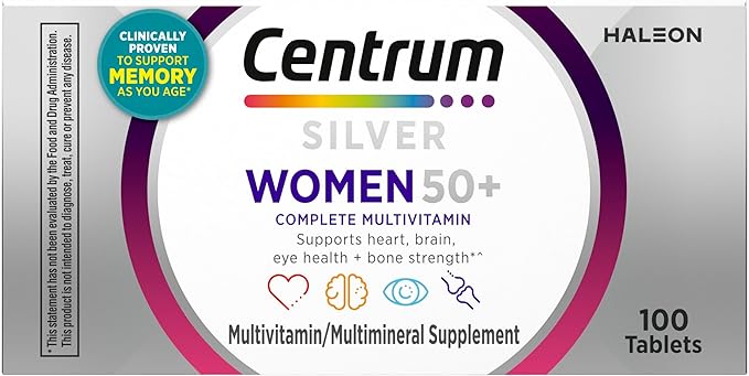 Centrum Silver Women's Multivitamin for Women 50 Plus, Multivitamin/Multimineral Supplement with Vitamin D3, B Vitamins, Non-GMO Ingredients, Supports Memory and Cognition in Older Adults - 100 Ct