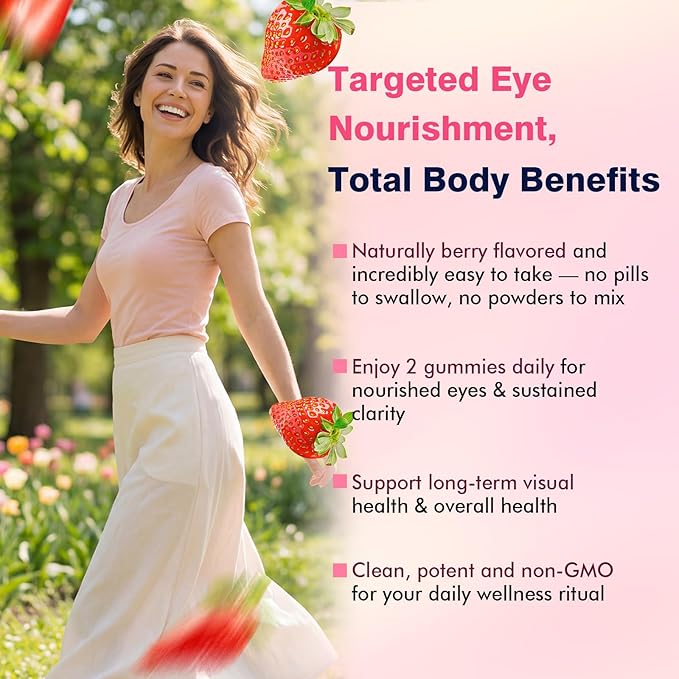 Areds 2 + Advanced Formula for MacularHealth, 22-in-1 Eye Vitamin & MineralSupplement w. Zeaxanthin, Zinc &Vitamin C Supports Eye Strain, Pressure,Night Vision, 60 Chewable Gummies