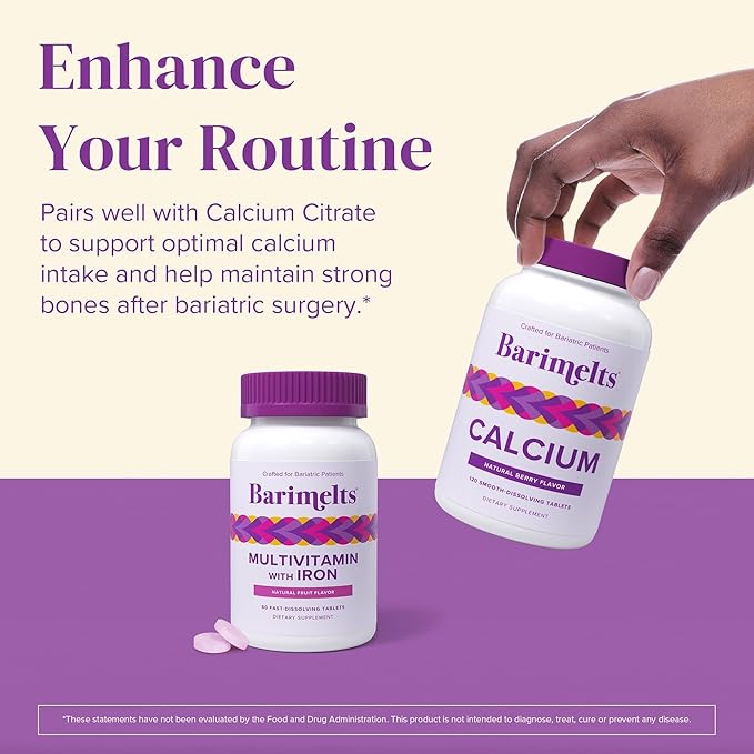 BariMelts Bariatric Multivitamin with Iron, 60 Fast-Dissolving Tablets (1-Month Supply), Sugar-Free Bariatric Vitamins for Women, Natural Fruit Flavor