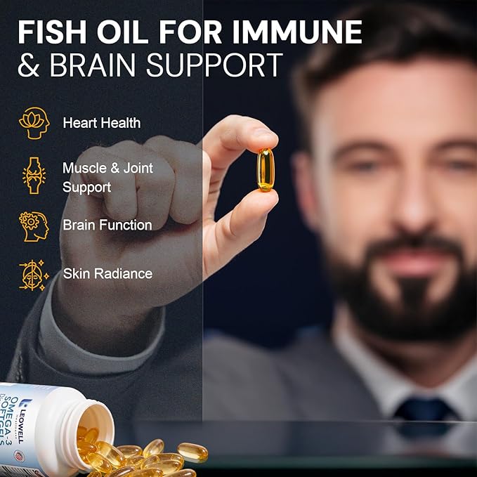 Leowell Omega-3 Softgels – High Potency EPA 432 mg & DHA 288 mg Fish Oil Supplement – 720 mg Total – 30 Softgels – Supports Heart, Brain & Joint Wellness – Fish Oil Pills, Omega 3 Supplement