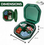 Travel Pill Organizer - Durable, Watertight Pill Case Travel Size with 4 Compartments - Compact Pill Travel Case for Vitamins, Supplements, Medicine - Travel Pill Container for Purse (Green)