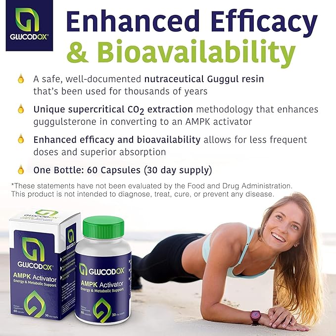 GlucodOX AMPK Activator Supplement – AMPK Enzyme, Metabolism Booster, Guggul Supplement for Body Management & Longevity – Vegan Metabolic Support - 30 Day Supply (60 Capsules)