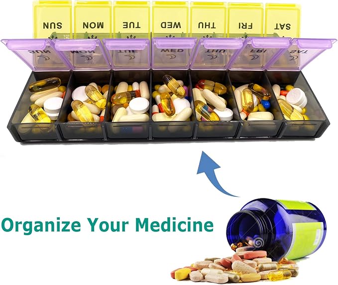 Mossime XL Large Daily Pill Organizer 2 Times a Day, Extra 7 Day Pill Box Am Pm, Weekly Day Night Vitamin Holder, Medicine Organizer, Big Pill Container, Medication Dispenser 14 Compartments