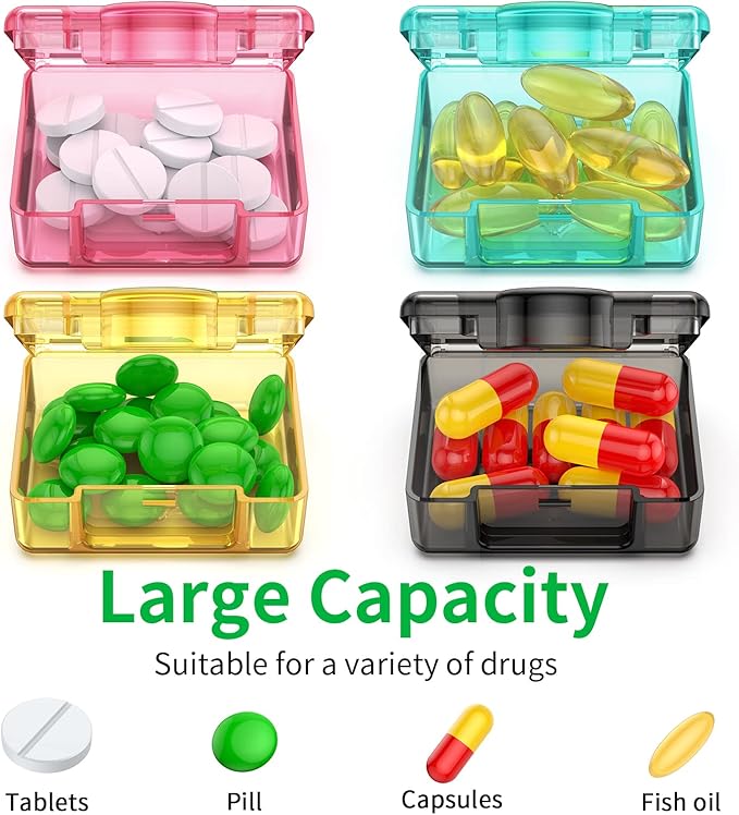 Small Pill Box 8 pcs,Cute Travel Pill Organizer Case Mini Tiny Clear Plastic Storage Containers Portable for Pocket Purse