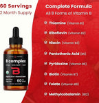 USDA Organic Vitamin B Complex Liquid Drops Sublingual B12 Methycobalamin | B1, B2, B3, B5, B6, B7, B9 | Methylated B Vitamins Complex for Women & Men | Biotin, Niacinamide, Folate & Folic Acid, 2oz