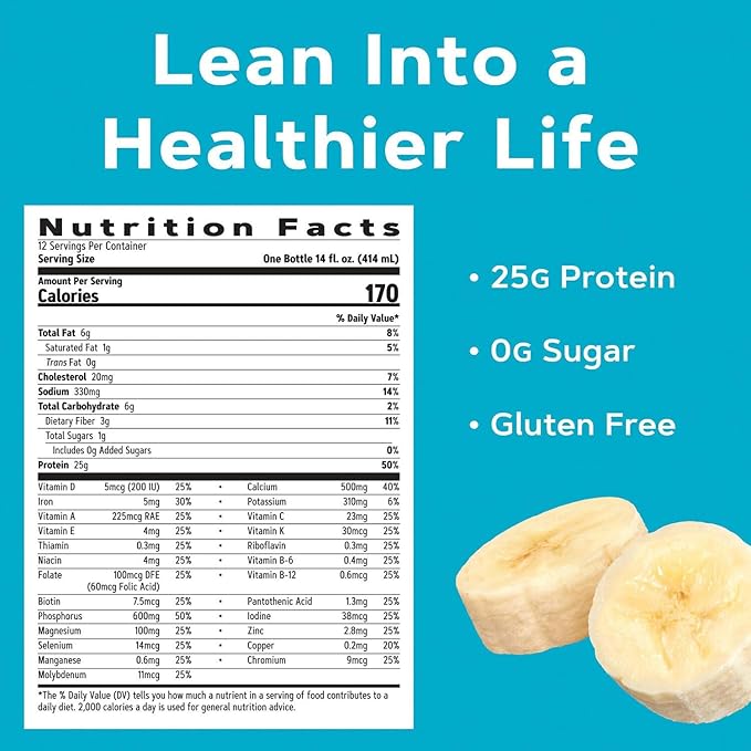 GNC Lean Shake 25 Protein Shake, Clinically Proven Weight Management, Meal Replacement, 25g Protein with Zero Added Sugar, Ready To Drink, Banana Cream, Pack of 12