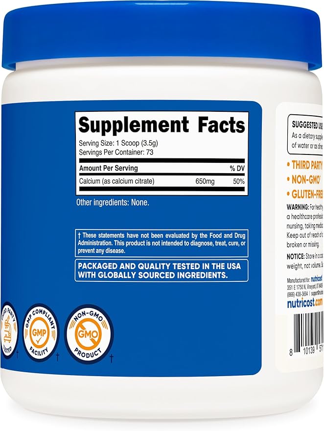 Nutricost Calcium Citrate Powder (250 Grams) Unflavored