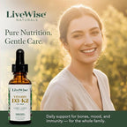 Live Wise Naturals Vitamin D3 K2 Drops for Adults - 930 Drops, Ultra Concentrated Formulation, Fast Absorption 1208 IU Vitamin D3, 25 MCG (MK-7) - Micro-Dosing Dropper for Calcium & Bone Support