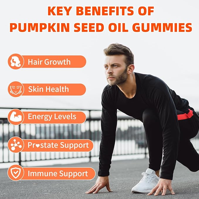 Pumpkin Seed Oil Supplement Gummies with Saw Palmetto for Hair Growth & Skin Health Support, High Pure Extract for Women & Men Extra Strength Pumpkin Seed, Strawberry Flavor, 120 Count