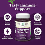 Extra Strength Iron Gummies for Women and Men - Potent 45mg per Serving Chewable Supplement for Women and Men with Vitamin C for Higher Absorption - Vegan Daily Iron Gummy No Artificial Flavors