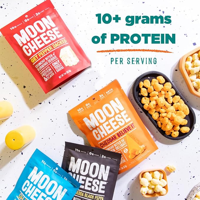 Moon Cheese Bites, White Chedda Black Peppa, 2-Ounce 3-Pack, 100% Real Cheese, Protein, Keto, After-School or Lunch Snack